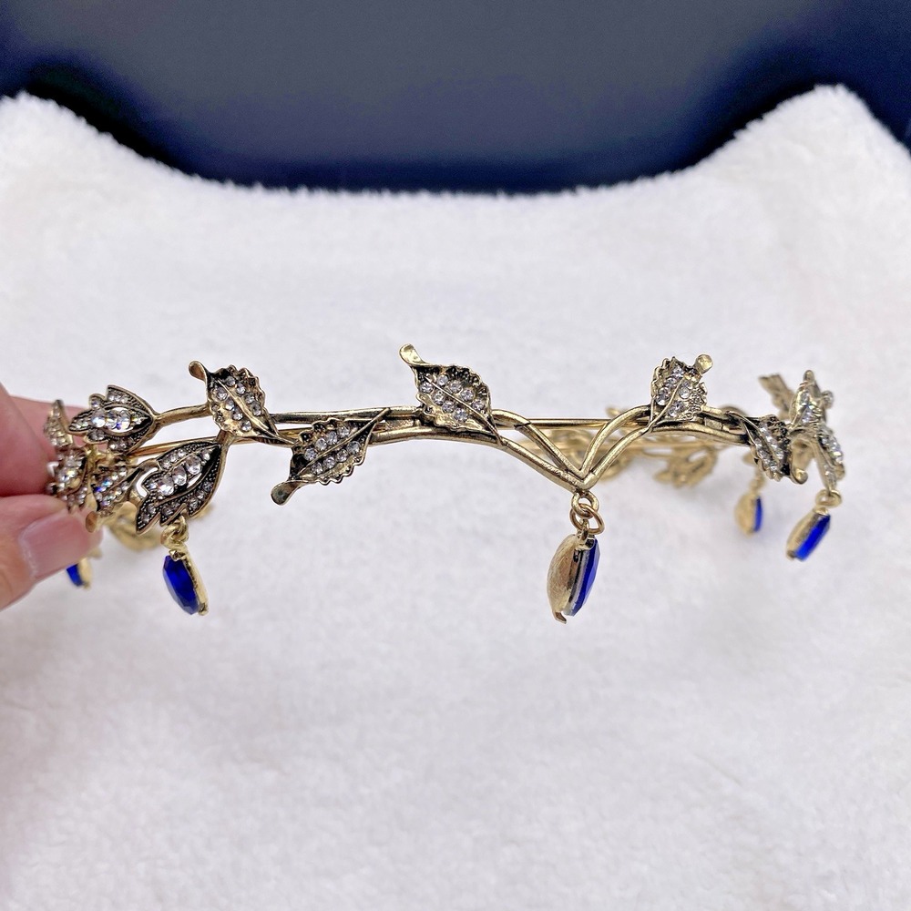 Octavia's Crystal Drop Fairy Elvin Headband Gold Royal Blue Cosplay Costume - Picture 8 of 10